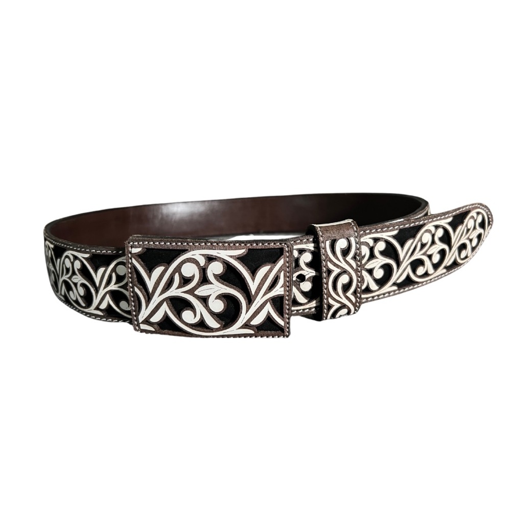 Scroll Design Genuine Leather Belt / Cinto Vaquero